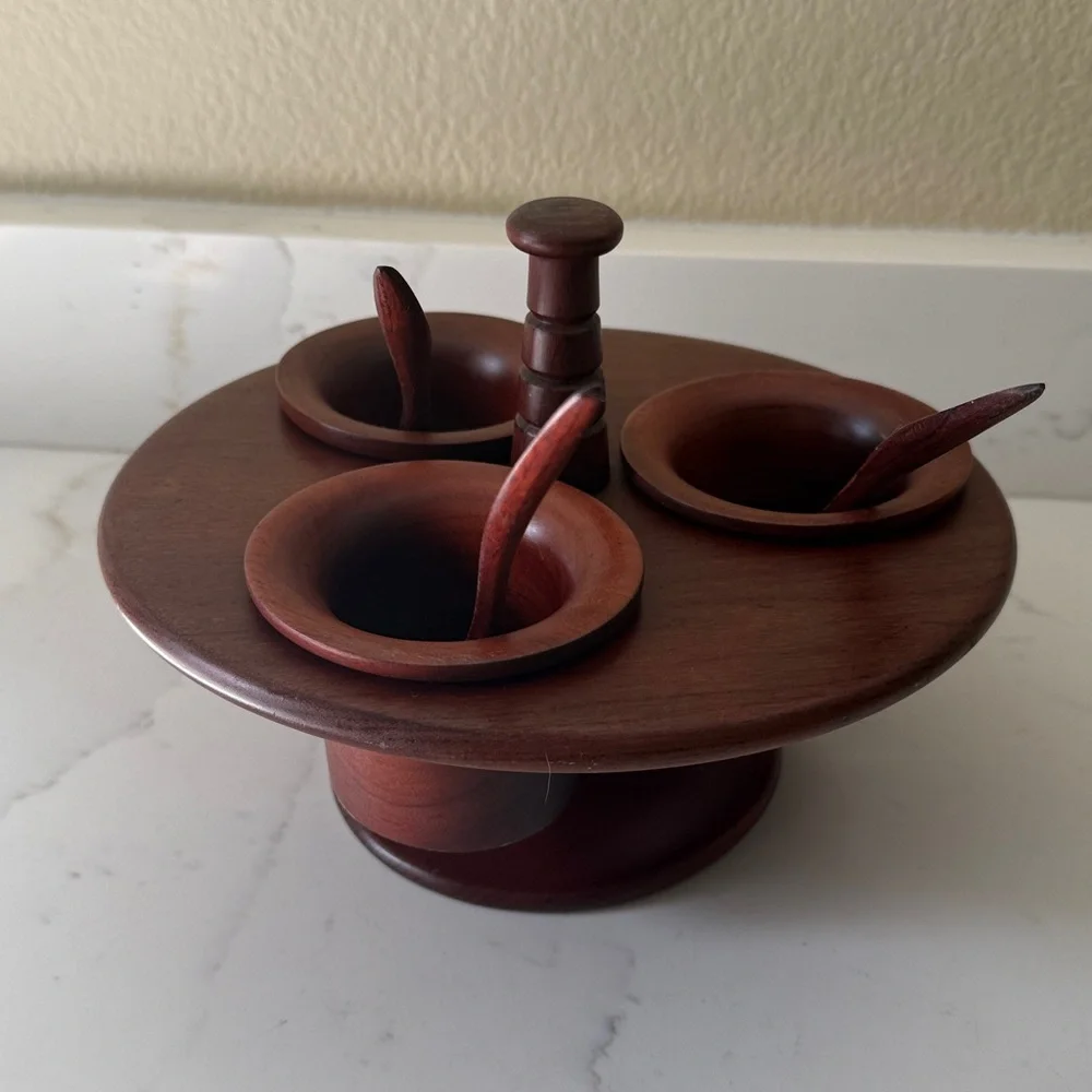 Vintage Mid Century Wooden Condiment Holder